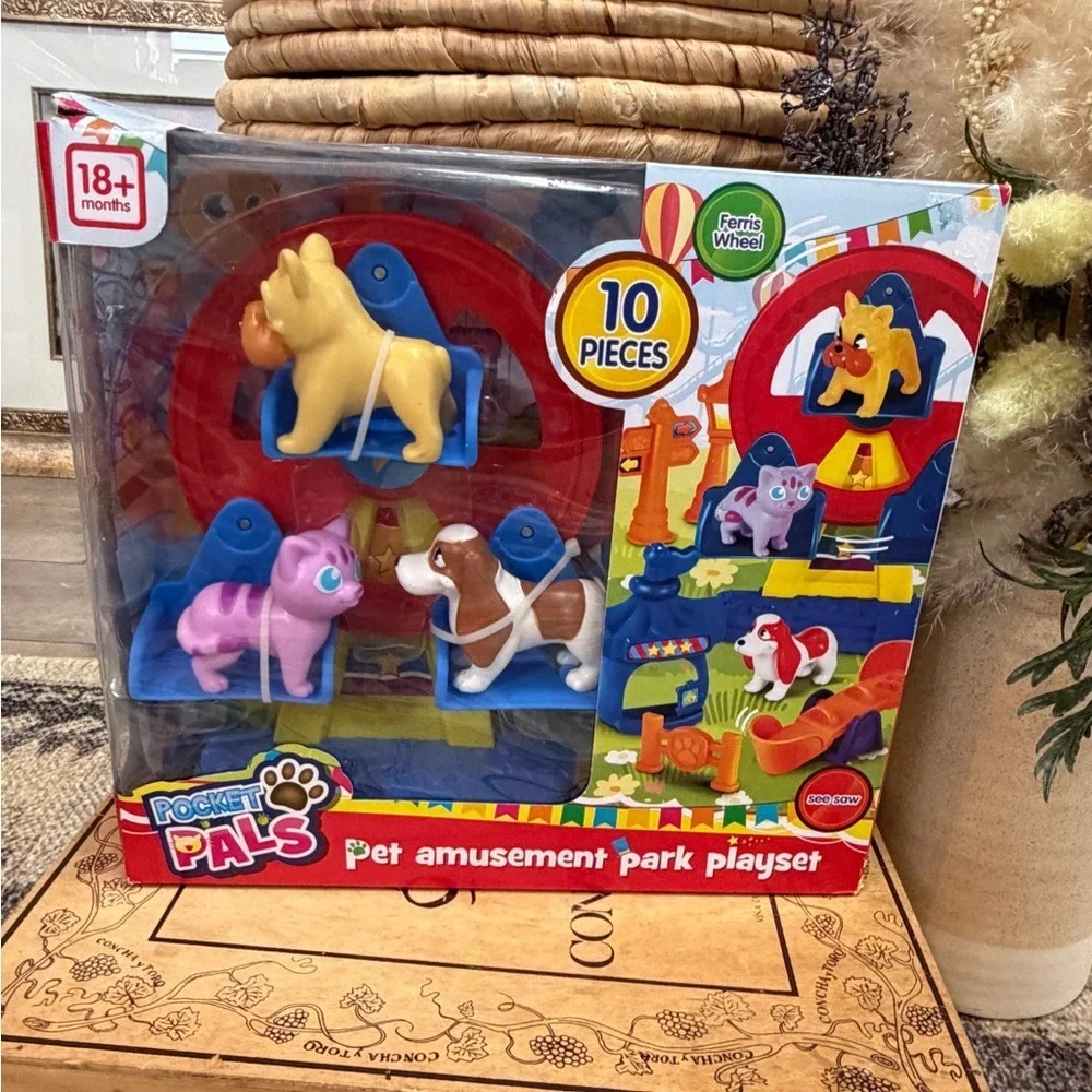 New Toddlers 10 Pc Pet Carnival Amusement Park Rides & Figures Toy Set